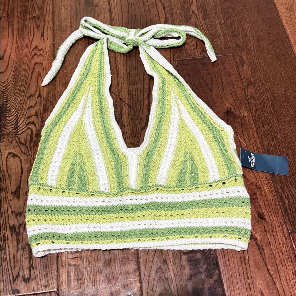 Hollister Green and White Halter Top
